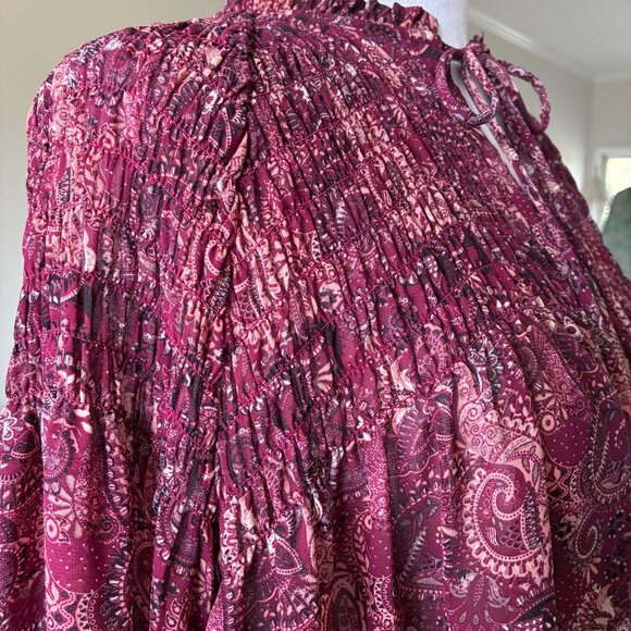 Knox Rose Boho-Chic Burgundy Paisley Smocked Blouse - XXL - Peasant, Prairie - Picture 5 of 10